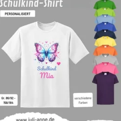 Best Personalisiertes Shirt SCHULKIND Name personalisiert Bagger Lovely Butterfly 1 Kinder Einschulung