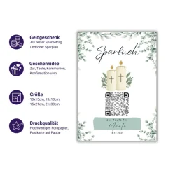 Hot Personalisiertes Sparbuch mit QR-Code. Das perfekte Geschenk zur Taufe | Taufkerze Geldgeschenke