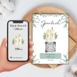 Hot Personalisiertes Sparbuch mit QR-Code. Das perfekte Geschenk zur Taufe | Taufkerze Geldgeschenke
