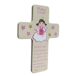 Personalisiertes Taufkreuz Schutzengelkreuz Mädchen – Handbemaltes Holzkreuz als Geschenk zur Taufe oder Geburt Geschenke