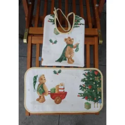 New Platzset Lätzchen Weihnachtsteddy beidseitig nutzbar aus Wachstuch Weihnachtsgeschenke