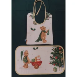 New Platzset Lätzchen Weihnachtsteddy beidseitig nutzbar aus Wachstuch Weihnachtsgeschenke