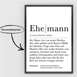 Hochzeitsgeschenke|AV-Designs Poster EHEMANN | Hochzeit | Verlobung | Geschenk | Definition | Duden | Mr & Mrs