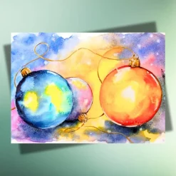 Best Postkarte „Magische Weihnachtskugeln“ – bunte Weihnachtskarte auf Kraftpapier Weihnachtskarten