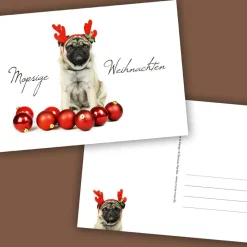 Clearance Postkarte „Mopsige Weihnachten“ Weihnachtskarten