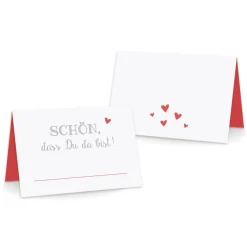 Clearance Premium Tischkarten Schön dass Du da Bist mit Herz in rot - Platzkarten zum selbst Beschriften - Namenskarten Hochzeit, Geburtstag, Konfirmation, Kommunion Hochzeitsdeko