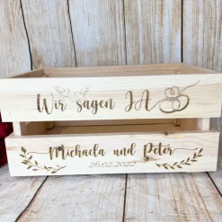 Clearance Präsentkorb, Hochzeit, Hochzeitsgeschenk mit persönlicher Wunschgravur Hochzeitsdeko