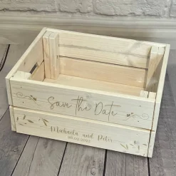 Clearance Präsentkorb, Hochzeit, Safe the Date, Hochzeitsgeschenk mit persönlicher Wunschgravur Hochzeitsdeko