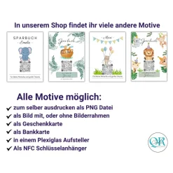 Clearance QR-Code Sparbuch Dino | Cooles Geldgeschenk für Jungen | DIY Last-Minute Download | Digitales Sparbild PNG Geldgeschenke
