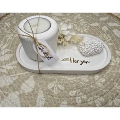 Best Raysin Deko-Set „von Herzen“ – Weiß Matt mit Goldfolie, Herz & Trockenblumen – Handgemachtes Geschenk Geschenke Für Frauen