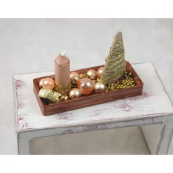 Clearance Rechteckige goldene  Platte mit beiger Kerze in weihnachtlicher  Dekoration Kerzen & Beleuchtung