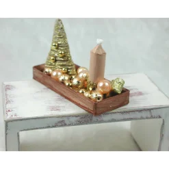 Clearance Rechteckige goldene  Platte mit beiger Kerze in weihnachtlicher  Dekoration Kerzen & Beleuchtung