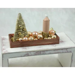Clearance Rechteckige goldene  Platte mit beiger Kerze in weihnachtlicher  Dekoration Kerzen & Beleuchtung