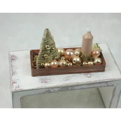 Clearance Rechteckige goldene  Platte mit beiger Kerze in weihnachtlicher  Dekoration Kerzen & Beleuchtung