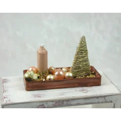 Clearance Rechteckige goldene  Platte mit beiger Kerze in weihnachtlicher  Dekoration Kerzen & Beleuchtung