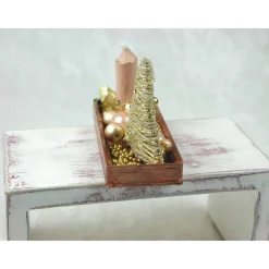 Clearance Rechteckige goldene  Platte mit beiger Kerze in weihnachtlicher  Dekoration Kerzen & Beleuchtung