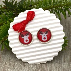 Discount Rentier Ohrringe auf rot - Geschenk zu Weihnachten Weihnachtsaccessoires