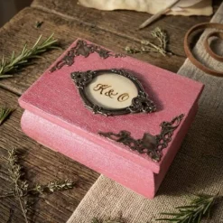 Ringkissen|Keetjes Küstenmanufaktur Ringbox hellrot Holz mit Ringkissen personalisierbar mit Monogramm Datum Ehering Hochzeit Ringkästchen Ringträger