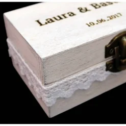 Clearance RINGBOX Holz RINGKISSEN Vintage HOCHZEIT Ringkästchen Ringschatulle Ringschachtel Trauung Eheringe Alternativ Personalisiert Shabby Weiß Ringkissen