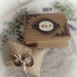 Ringkissen|Keetjes Küstenmanufaktur Ringdose hellbraun gold mit Ringkissen personalisierbar mit Monogramm Datum Ringbox Hochzeit Ringkästchen Ringträger