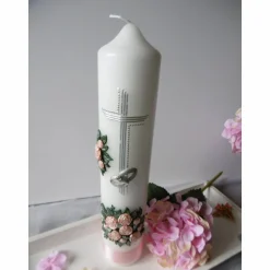 New Romantische HOCHZEITSKERZE  mit Rosenbouquet und Satinband Hochzeitskerzen