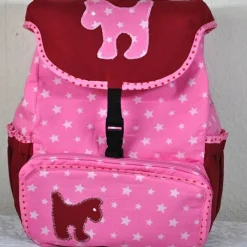 Best Rosa Rucksack mit Hunden und Sternen, für Kinder ab 6 Jahren, handgenäht Kinder Kinderrucksack