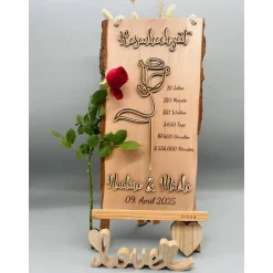 Gastgeschenke|Franzis Creative World Rosenhochzeit Geschenk personalisiert – 10 Jahre Ehe | Handmade Holzbild Unikat zur Hochzeit