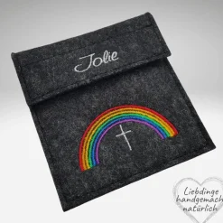 Online Rosenkranz Täschchen REGENBOGEN Name personalisierbar Rosenkranztasche Wollfilz Rosenkranztäschchen