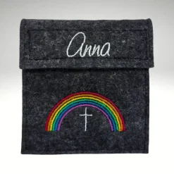 Online Rosenkranz Täschchen REGENBOGEN Name personalisierbar Rosenkranztasche Wollfilz Rosenkranztäschchen