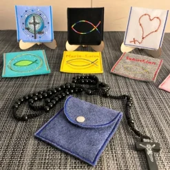 New Rosenkranztasche aus Filz, verschiedene Designs, Kommunion, Rosenkranz Rosenkranztäschchen