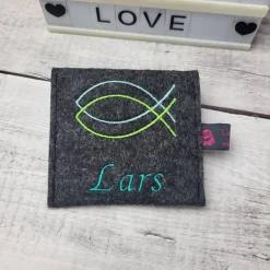 New Rosenkranztasche Fische mit Name. Kommunion Gotteslobhülle