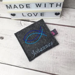 New Rosenkranztasche Fische mit Name. Kommunion Gotteslobhülle