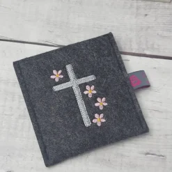 Online Rosenkranztasche Kreuz mit  Blumen und Name Gotteslobhülle