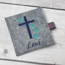 Online Rosenkranztasche Kreuz mit  Blumen und Name Gotteslobhülle