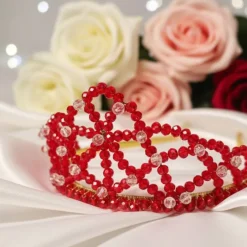 Brautschmuck|Scent of Beauty Design Rote Perlenkrone – Handgemachtes Diadem für Braut, Ball, Shooting & Cosplay | Red Queen