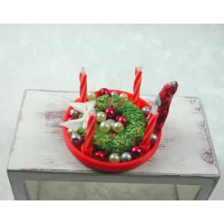 Hot Roter  Teller mit Kerzenhalter  aus Kunststoff mit echten roten Kerzen Adventskränze