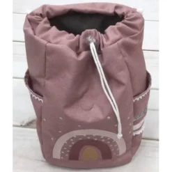 Kinderrucksack|Nstyle Fashion Rucksack mit Blumen,  Umhängetasche, Rucksack mit Regenbogen, altrosa dunkel, weiß bestickt,  Kindergartenrucksack