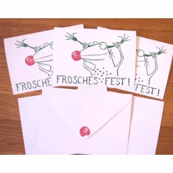 Clearance Rudolph,  3 handgedruckte Weihnachtskarten, Weihnachten, Weihnachtskarte, Rentier, Linoldruck, handgedruckt. Frosch Kart Weihnachtskarten
