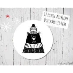 Discount Runde Papieraufkleber mit Kuschelbär in schwarz-weiß 4cm Sticker & Aufkleber