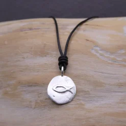 Clearance Runder Silberanhänger im Münzdesign "Ichthys Tag" christliches Fischsymbol inkl. Gravur, Konfirmation, Kommunion Schmuck