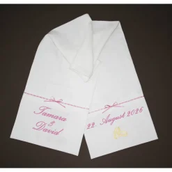 Sale Ruschnik Brottuch zur Hochzeit mit Namen in Rosa bestickt Hochzeitsdeko