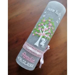 Outlet RUSTICA VINTAGE-Look SHABBY Rustikal Taufkerze Lebensbaum Baum Schaukel Mädchen Kerze keine Folie Wachsbeschriftung Taufkerzen
