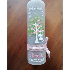 Outlet RUSTICA VINTAGE-Look SHABBY Rustikal Taufkerze Lebensbaum Baum Schaukel Mädchen Kerze keine Folie Wachsbeschriftung Taufkerzen