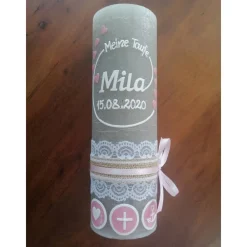 Best RUSTICA VINTAGE-Look SHABBY Rustikal Taufkerze Kreuz Herz Anker rosa Mädchen Kerze grau keine Folie Wachsbeschriftung Taufkerzen