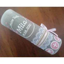 Best RUSTICA VINTAGE-Look SHABBY Rustikal Taufkerze Kreuz Herz Anker rosa Mädchen Kerze grau keine Folie Wachsbeschriftung Taufkerzen