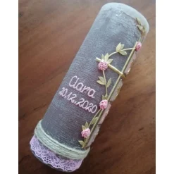 Kommunionkerzen|Babyprince RUSTICA, VINTAGE-Look, SHABBY, Rustikal, Taufkerze, Quadrate, Ranke, Mädchen, Kerze, keine Folie, Wachsbeschriftung, Far