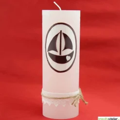 Outlet Rustik Geburtskerze personalisierbar mit Segelschiff und Klöppelspitze, Geschenk Geburt Mädchen mit Namen, Geschenke