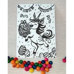 SALE -30% (Code: NEUEABENTEUER) | Handgemalte fröhliche Osterkarte Einhornglück im Osterrausch zum Ausmalen Osterkarten