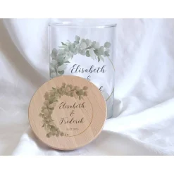 Discount Sandzeremonie Glas mit Holzdeckel Hochzeitsbrauch Windlicht Design Eukalyptus links Accessoires