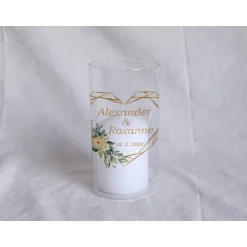 Accessoires|Das Moment Sandzeremonie Glas mit Holzdeckel Hochzeitsbrauch Windlicht Design Geometric Heart